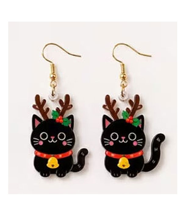 Christmas theme cat acrylic earring - reindeer