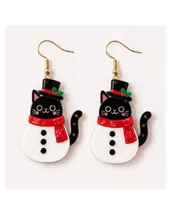 Christmas theme cat acrylic earring - snowman