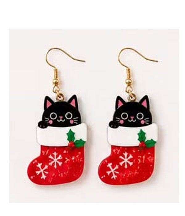 Christmas theme cat acrylic earring - socks