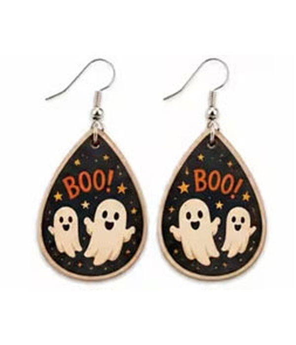 Halloween teardrop wood earring - ghost