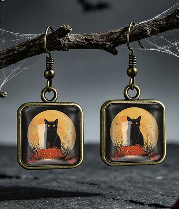 Halloween cat puffy glass earring