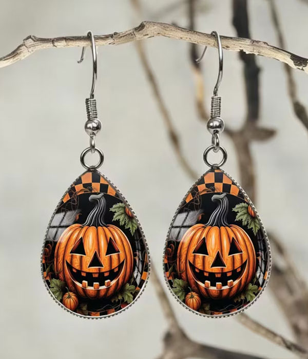 Halloween pumpkin puffy glass earring