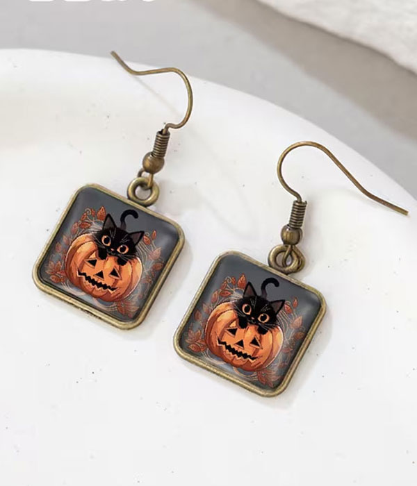 Halloween pumpkin puffy glass earring