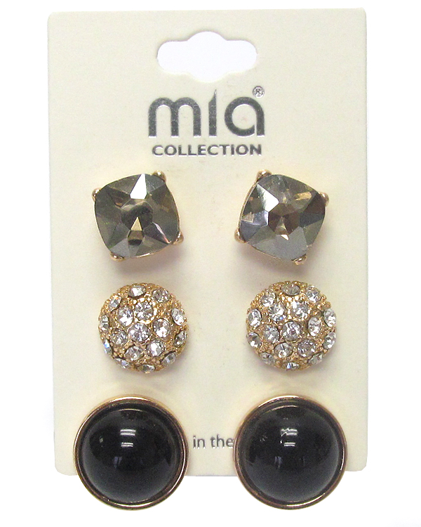 Crystal and pearl mix 3 pair earring set