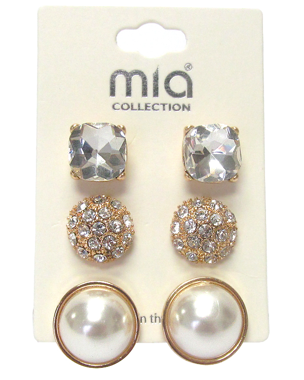 Crystal and pearl mix 3 pair earring set