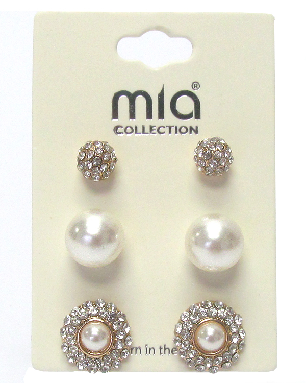 Crystal and pearl mix 3 pair earring set