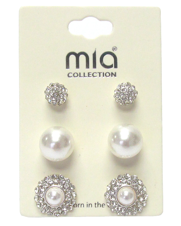 Crystal and pearl mix 3 pair earring set