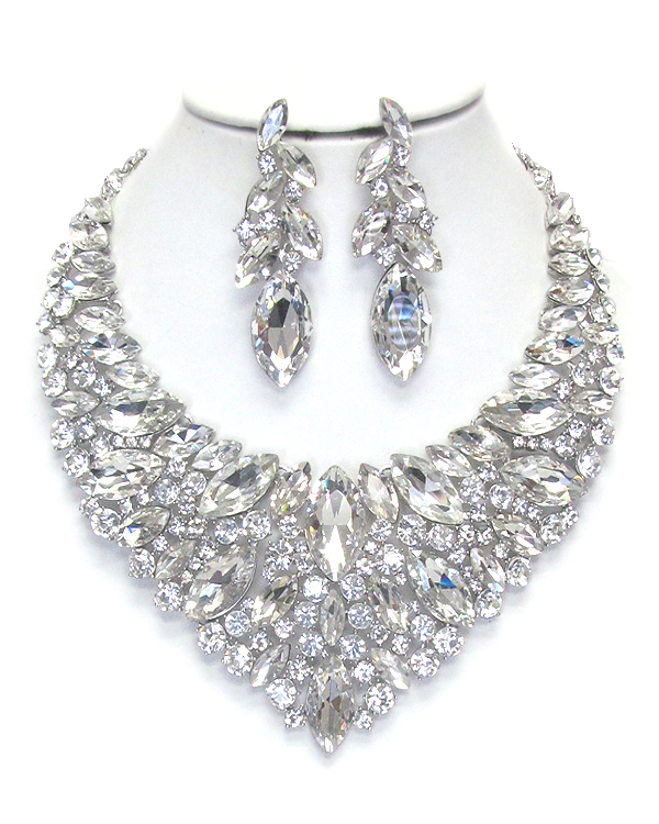 Luxury class victorian style austrian crystal and glass chunky party necklace set
