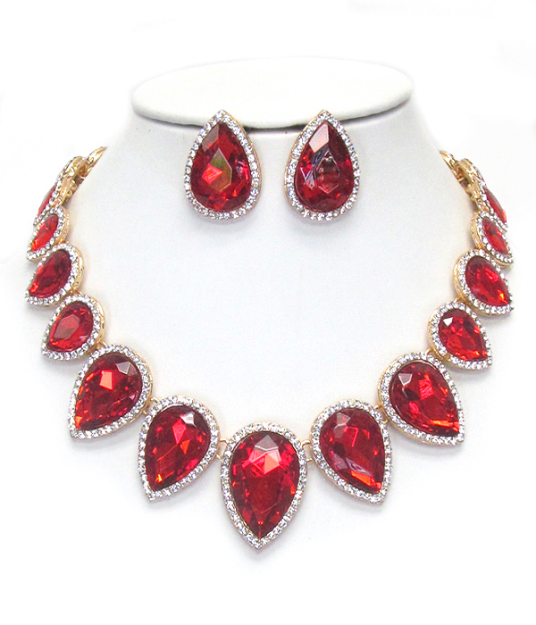 Luxury class victorian style austrian crystal and glass chunky party necklace set