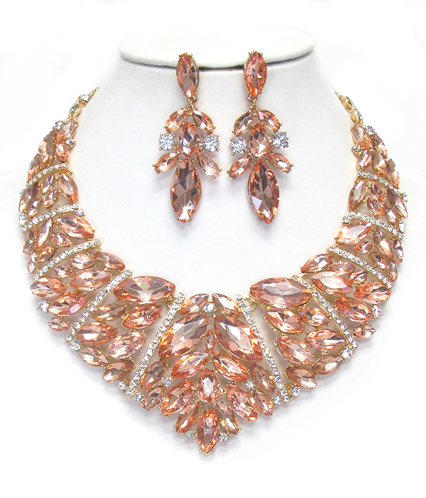 Luxury class victorian style austrian crystal and glass chunky party necklace set