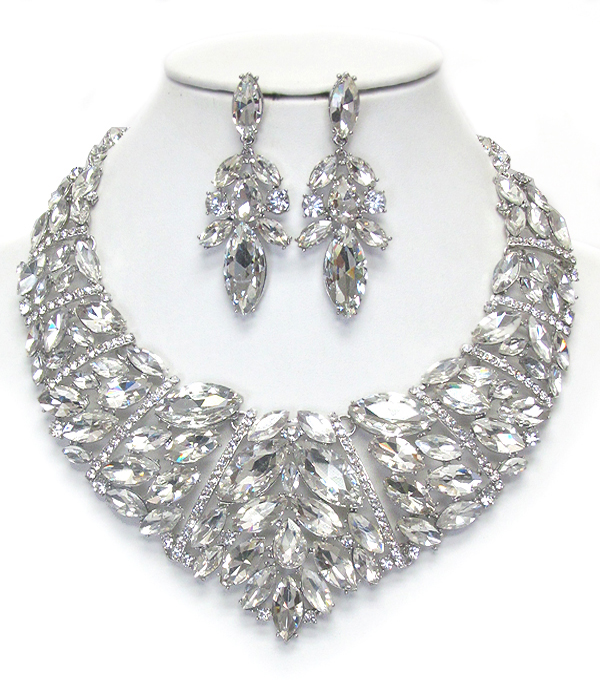 Luxury class victorian style austrian crystal and glass chunky party necklace set