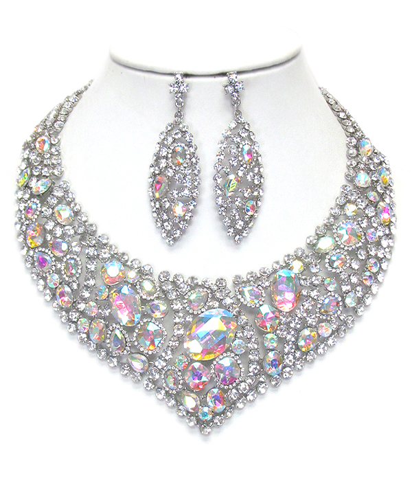 Luxury class victorian style austrian crystal and glass chunky party necklace set
