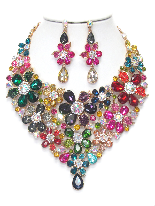 Luxury class victorian style austrian crystal and glass chunky party necklace set