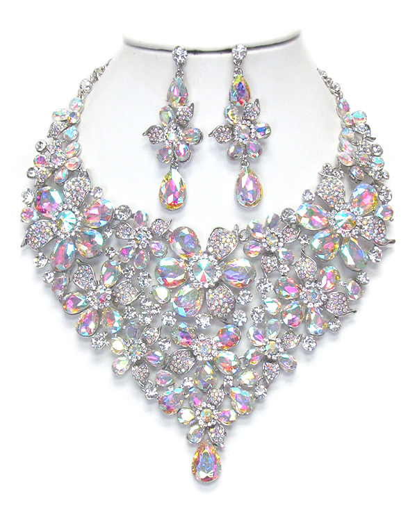 Luxury class victorian style austrian crystal and glass chunky party necklace set