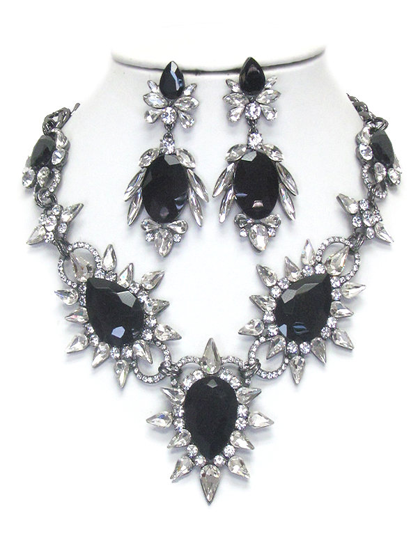 Luxury class victorian style austrian crystal and glass chunky party necklace set