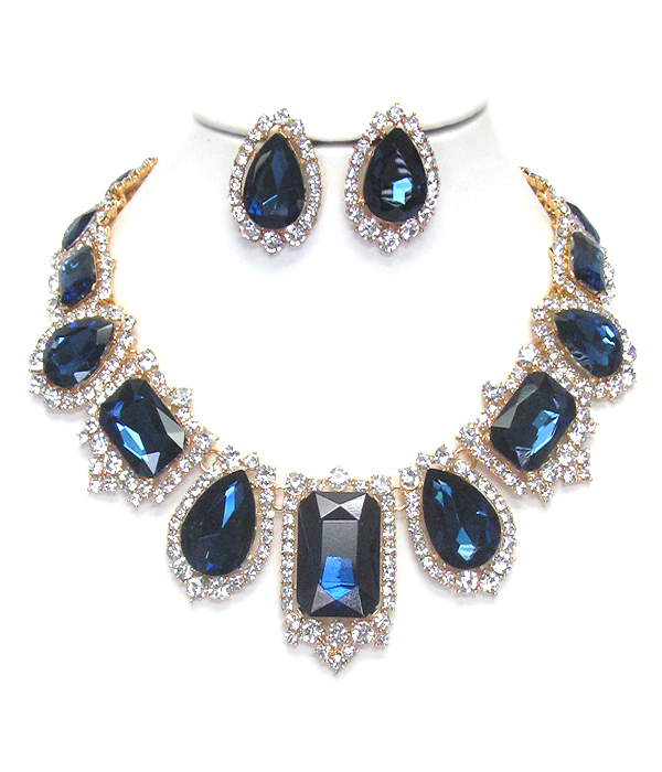 Luxury class victorian style austrian crystal and glass chunky party necklace set