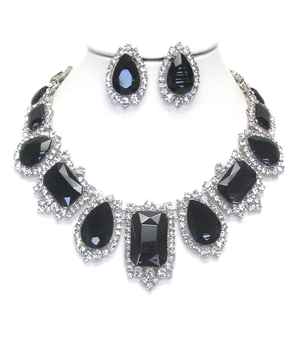 Luxury class victorian style austrian crystal and glass chunky party necklace set