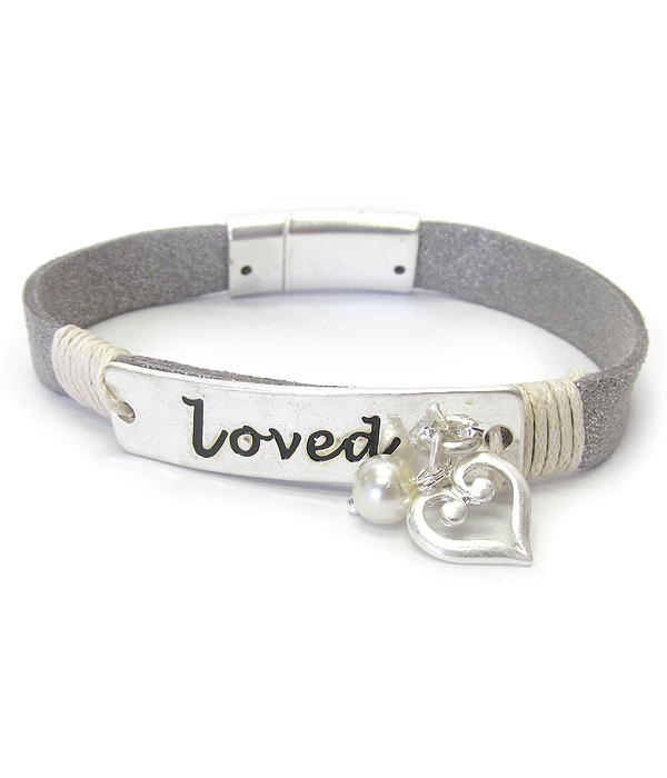 Leather band magnetic bracelet - loved
