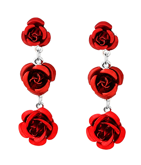 TRIPLE ROSE DROP EARRING