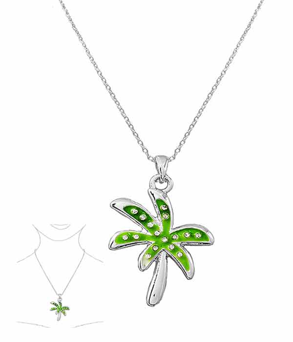 Tropical theme epoxy pendant necklace - palm tree