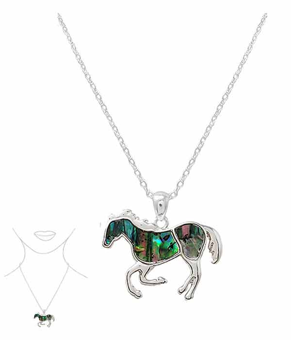 ABALONE HORSE PENDANT NECKLACE