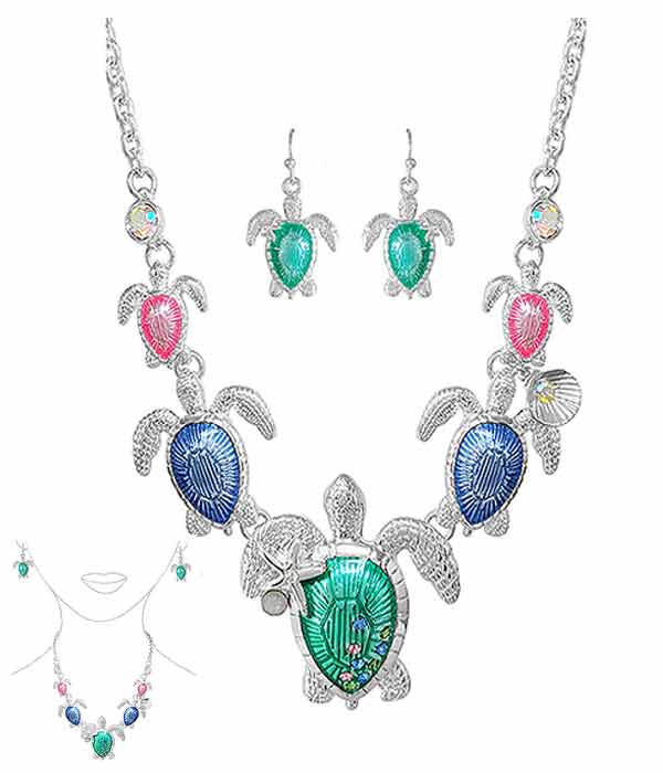 SEALIFE THEME MULTI TURTLE LINK NECKLACE SET