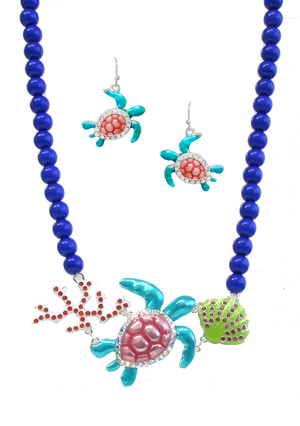 SEALIFE THEME BOLD COLOR EPOXY PENDANT NECKLACE SET - TURTLE