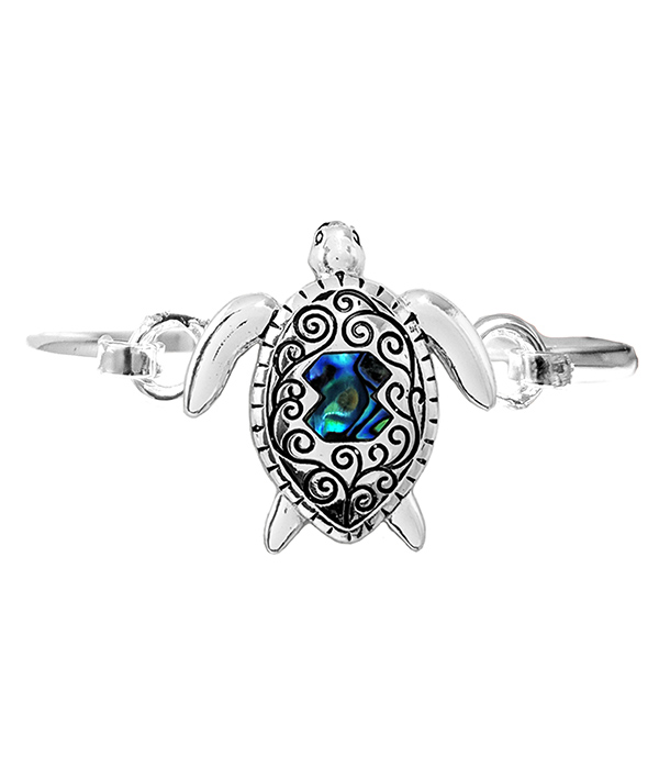 Sealife theme abalone wire bangle bracelet - turtle