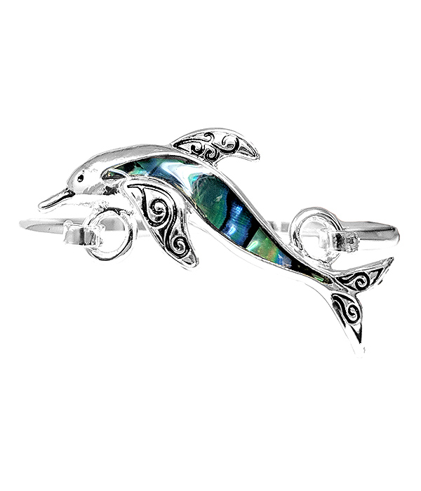 Sealife theme abalone wire bangle bracelet - dolphin