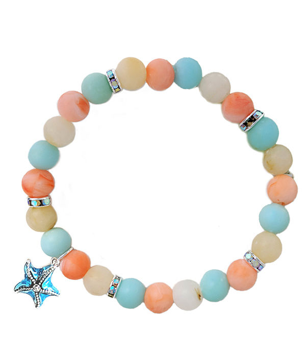 Sealife theme multi ball bead stretch bracelet - starfish