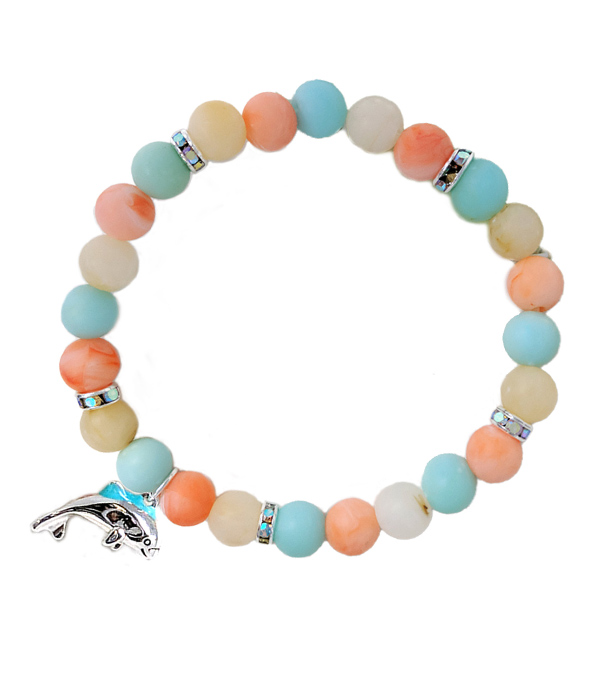 Sealife theme multi ball bead stretch bracelet - dolphin