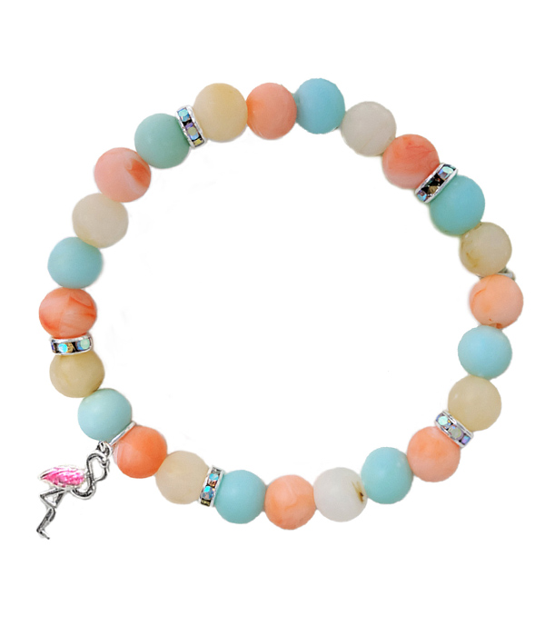 SEALIFE THEME MULTI BALL BEAD STRETCH BRACELET - FLAMINGO