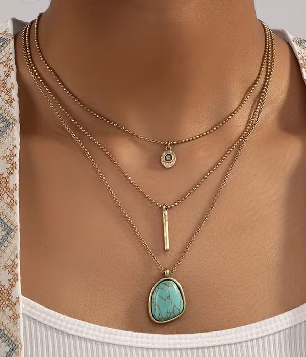 Triple layer turquoise necklace