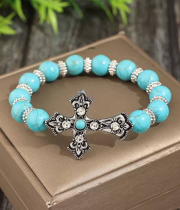 Ethnic cross stretch bracelet