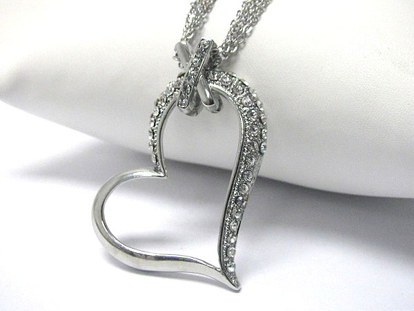 Crystal stud open heart pendant necklace