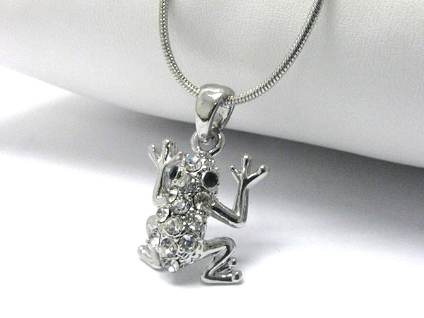 Crystal stud frog pendant necklace