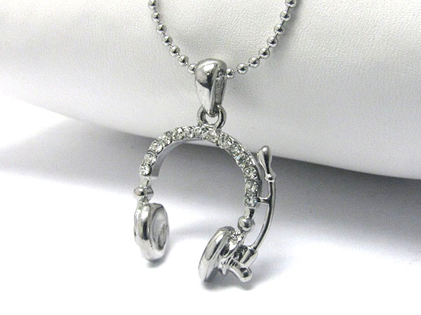 Crystal stud music headset pendant necklace