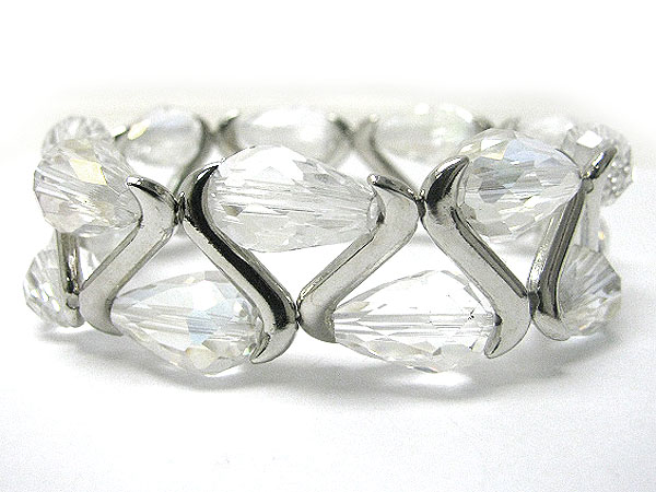 Facet glass beads and metal stretch bracelet