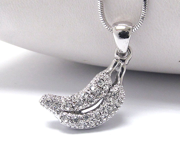 Made in korea whitegold plating crystal two banana pendant necklace