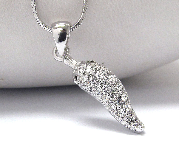 Made in korea whitegold plating crystal green chile pendant necklace