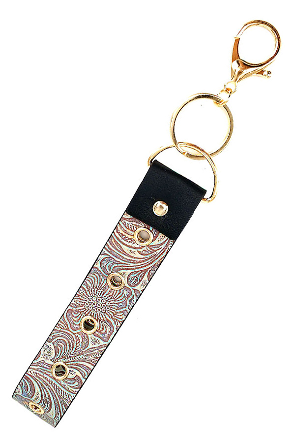 LEATHERETTE BAND KEY CHAIN WRISTLET - FLOWER