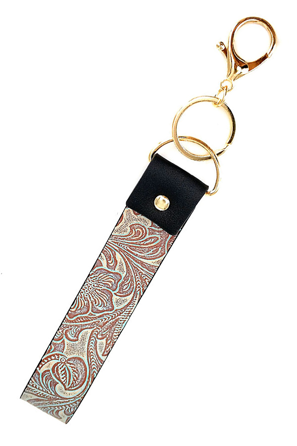 LEATHERETTE BAND KEY CHAIN WRISTLET - FLOWER