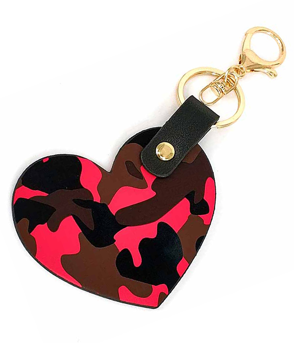 Leatherette heart key chain - animal print -valentine