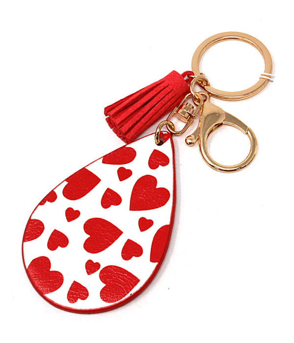 LEATHERETTE TEARDROP KEY CHAIN - HEART -valentine