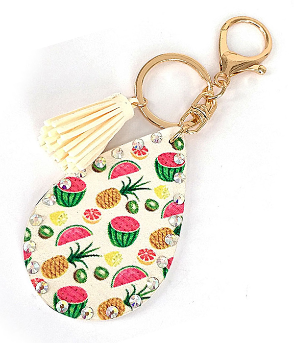 Leatherette teardrop key chain - tropical fruit