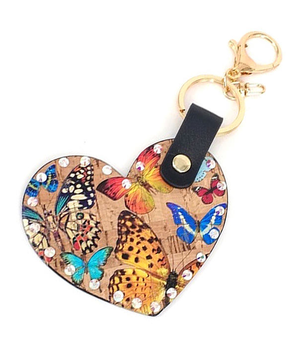 LEATHERETTE HEART KEY CHAIN - BUTTERFLY