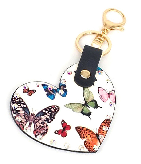 LEATHERETTE HEART KEY CHAIN - BUTTERFLY