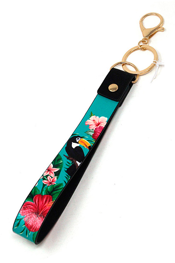 Leatherette band key chain wristlet - tropical