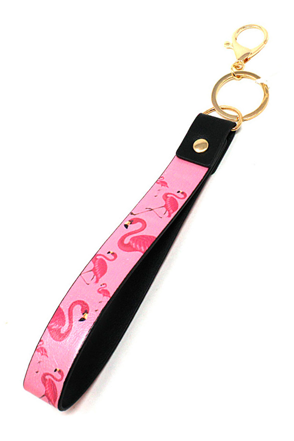 Leatherette band key chain wristlet - flamingo