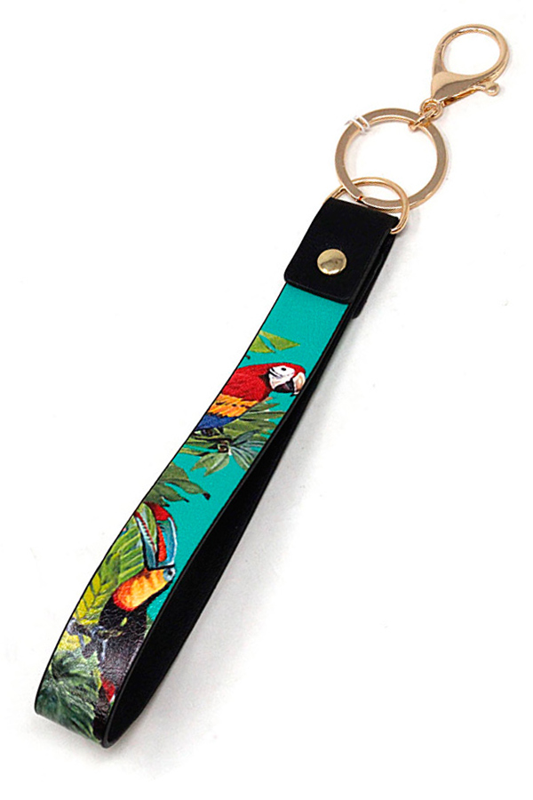 Leatherette band key chain wristlet - tropical bird